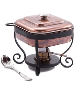 Hammered Antique Copper Chafing Dish & Stainless Steel Spoon Home