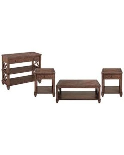 Alaterre Stockbridge 4Pc Wood Living Room Set With 45In Coffee Table, Two Square End Tables & Tv/Sofa Console Table Home
