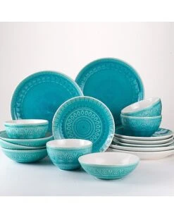 Fez 16pc Double Bowl Dinnerware Set - Turquoise Home