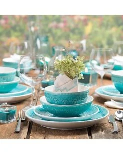 Fez 16pc Double Bowl Dinnerware Set - Turquoise Home -Rue La La 3050183663 RLLD 3