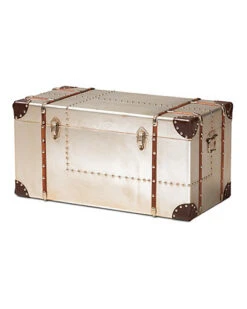 Bechet French Industrial Silver Metal Storage Trunk Home -Rue La La 3050271499 RLLD 1 1