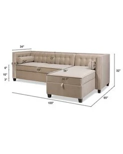 100in Tuxedo Sectional With Reversible Chaise & Storage -Rue La La 3050333874 RLLD 3