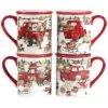Red Truck Snowman Set Of 4 Mugs Home