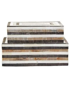 Set Of 2 Horn Hinged Cover Boxes With Etching Home