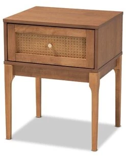 Baxton Studio Ramiel Mid-Century Modern Ash Rattan 1-Drawer Nightstand Home