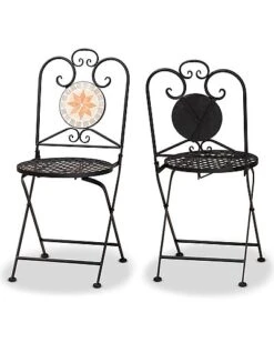Antina Modern & Contemporary Black Metal 2-Piece Outdoor Dining Chair Set Home