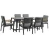 Crown 7pc Black Aluminum And Teak Outdoor Dining Set With Dark Gray Fabric Home