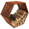 Log Rack 30in Steel With Rustic Finish Hexagon Firewood Storage Home