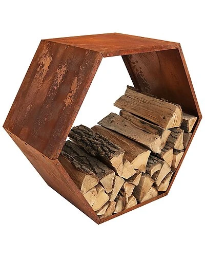 Log Rack 30in Steel With Rustic Finish Hexagon Firewood Storage Home 1 Log Rack 30in Steel With Rustic Finish Hexagon Firewood Storage Home